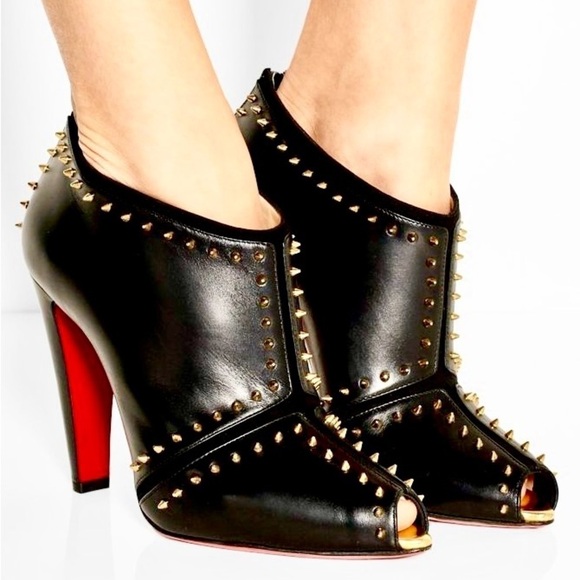 Christian Louboutin Carapachoc 100 Spike blk kid Lthr Peeptoe Ankle Boots EU38.5 - Picture 2 of 12